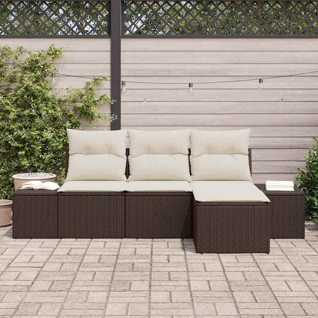 Garten-Sofa-Set mit Kissen mit Speicher 4 pcs Braun und Creme